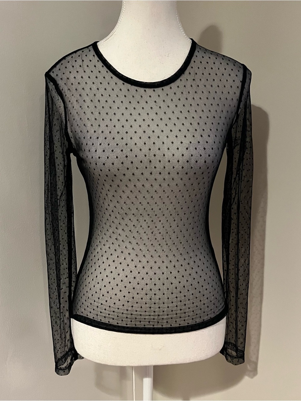 H&M Sheer Black Polka Dot Long Sleeve Mesh Top